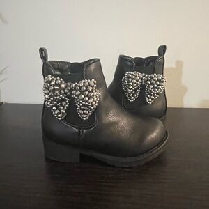 Black Kids Boots with Beaded Bow